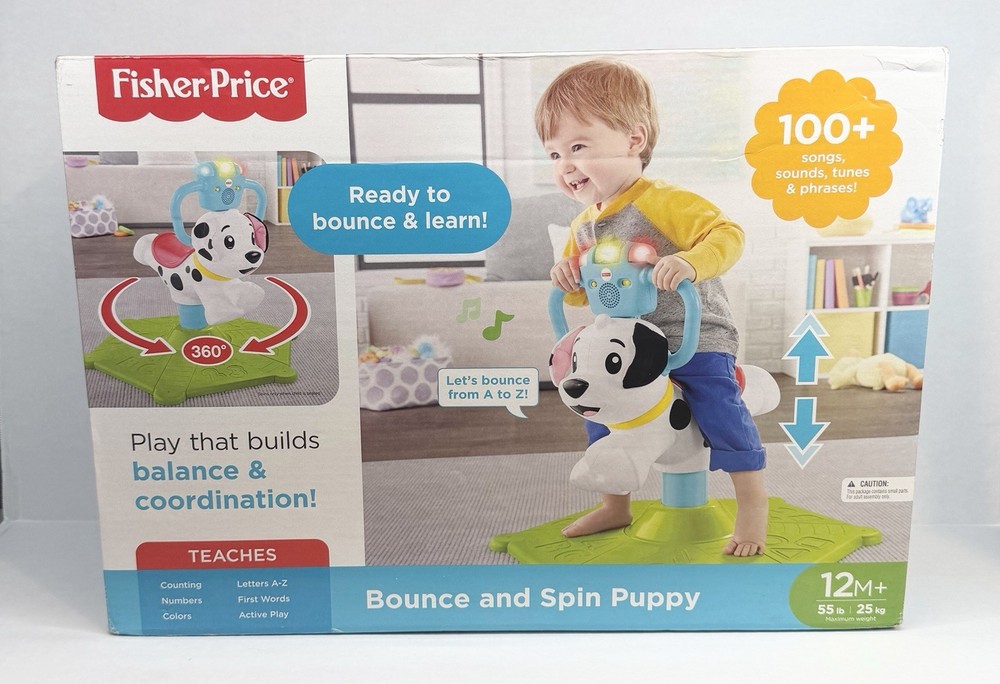 Fisher-Price Bounce and Spin Puppy Stationary Ride-On Toddler Learning Toy NEW