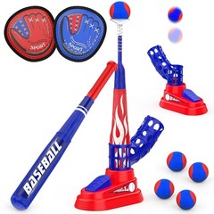 3-in-1 Kids T-Ball Set for Toddlers 3-5 with Fixed Tee Ball Stand, Baseball…