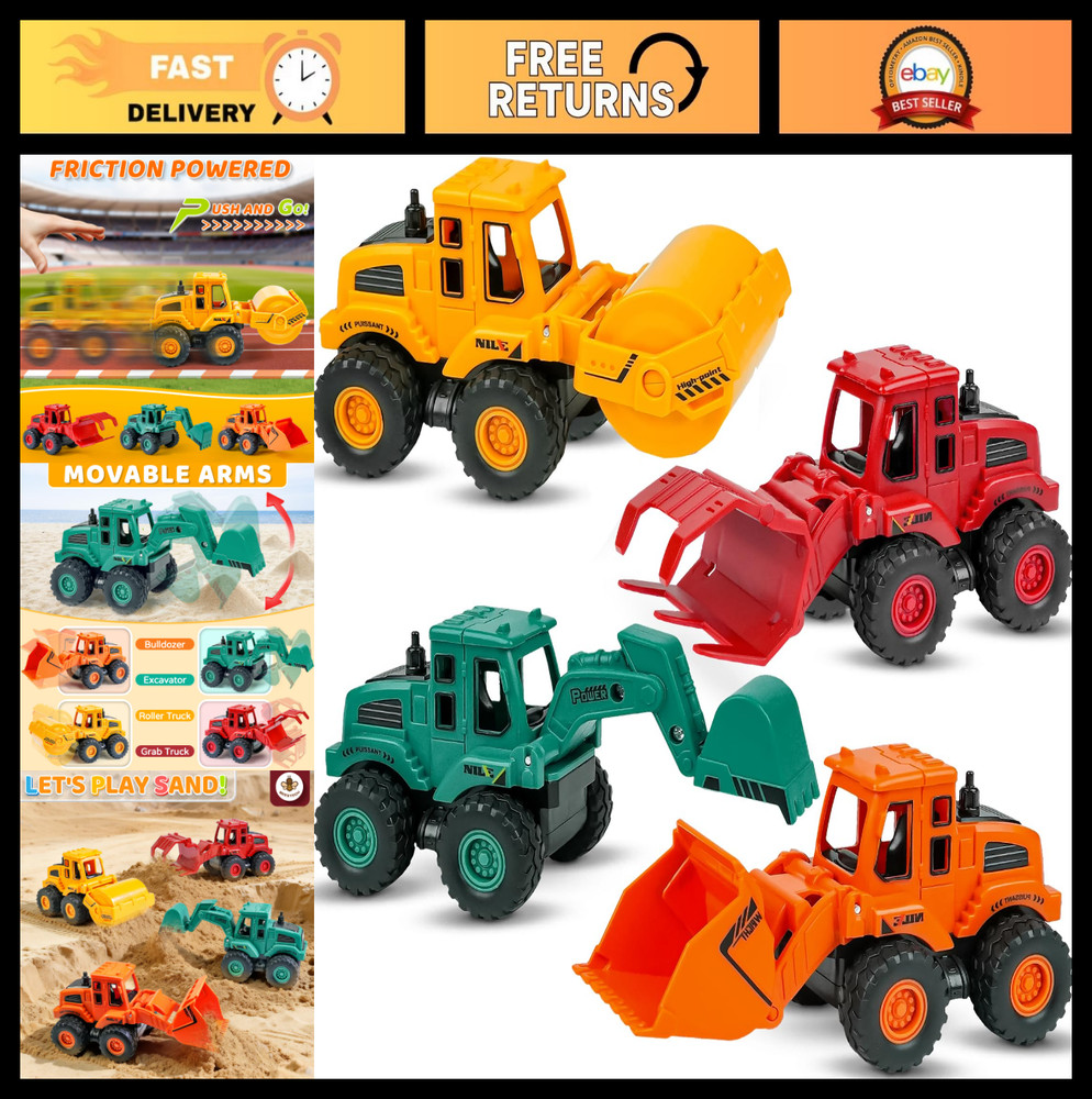Construction Toys for Kids 3+ Years – Friction Powered Trucks, Excavator, Bulldo