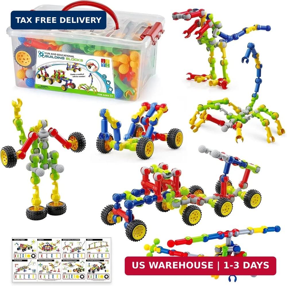 170 Pcs Building Toys for Kids Ages 4-8 with Toy Box Storage, Idea Guide, Buildi