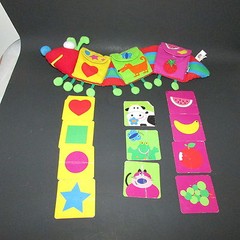manhattan Baby toy company plush caterpillar w/ pockets cards fruit shapes +