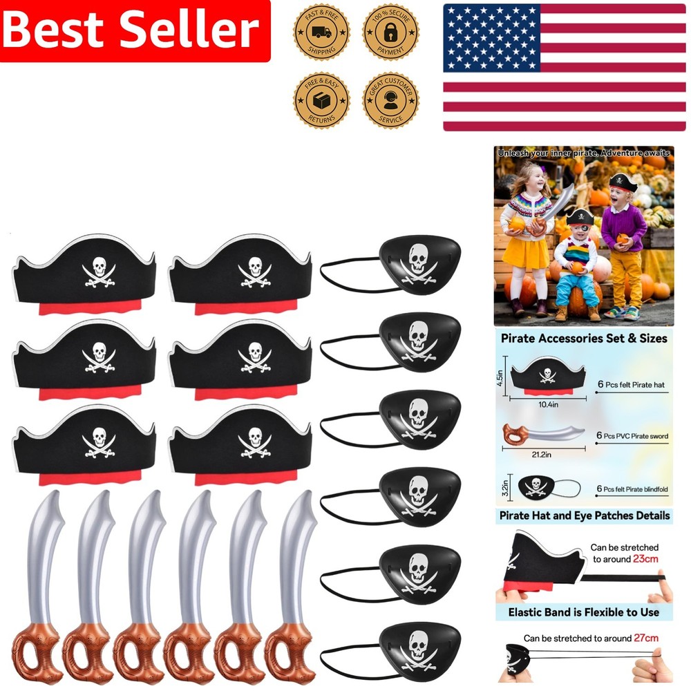 Pirate Costume Kit 18pc Adjustable Kids Adults Halloween Birthday Party Supplies