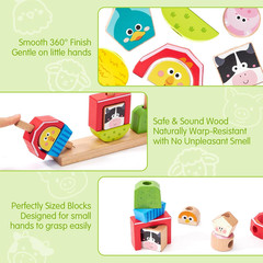 hahaland Montessori Wooden Brain Building Block for Toddler 1-3 Stacking Toy Day