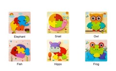Wooden Animal Puzzles for 1 2 3 Years Old Boys Girls, Toddler 6 Sets