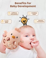 ChooKaChoo 2-in-1 Baby Teething Rattle Toy, Sensory Grasping Teether for Pink
