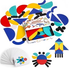 Pattern Blocks with Iron Box, Wooden, 96pcs | for Kids 3+, Montessori Learnin…