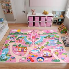 Pink Castle Play Mat Rug 5x7ft, Soft Non-Slip Kids Rug for Playroom