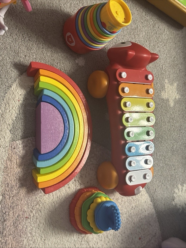 LEWO TOYS Wooden Rainbow Stacker Game 11 PC Nesting Puzzle Blocks Colorful 3+