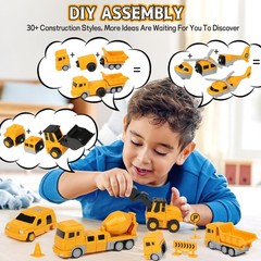 Huge Wave 8-In-1 Construction Vehicles Boys Toys Set, 12+ Inch Magnetic