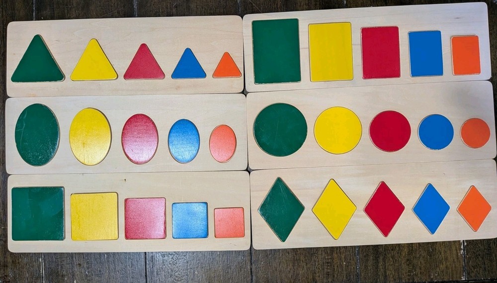 Wooden Shapes & Sizes Montessori Puzzle Sorting Math Preschool Learning