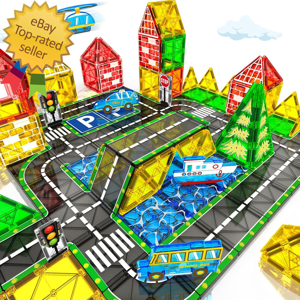 Magnetic Tiles City Road Set Kids Toys for 3 Year Old Boys Girls Magnetic Buildi