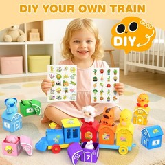 Montessori Toys for Toddlers, Farm Animal Train Set with Counting Matching Sorti