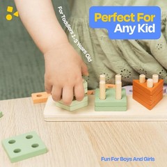 Montessori Wooden Shape Sorter & Stacking Toy for Toddlers 3+, Educational Pu…