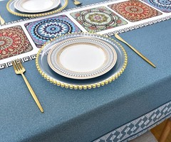 Zobesta Blue Vinyl Tablecloths for Rectangle Tables 55 x 70 Inch, Blue Waterp…