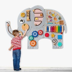 Large Elephant Wooden Activity Wall Panel Christmas Gift Educational Montessori