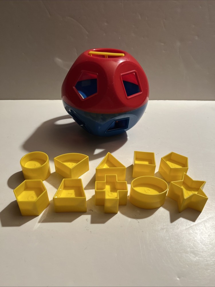 Tupperware Shape O Ball Sorter Toy Complete Number 10 Shapes Blue Yellow GUC