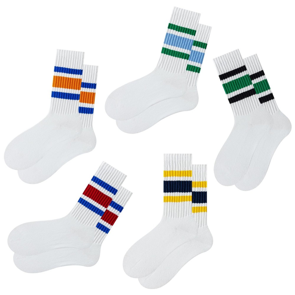 DarkCom Striped Crew Socks, Casual Comfort for Women and Men, 5 Pairs | Seaml…