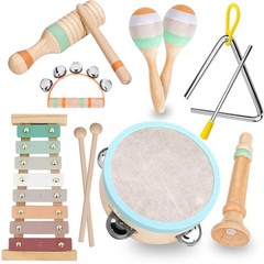 Kids Musical Instruments Set, Neutral Colors Wooden Montessori Toys | Percussion
