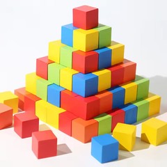 50PCS Colorful Wooden Building Blocks 1″ Stacking Cube Learning Toy Set