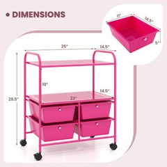 4 Drawers Shelves Rolling Storage Cart Rack-Hot Pink – Color: Pink