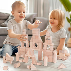 Kid Wooden Building Block Set, Toddler Natural Wood Block Montessori Learning To