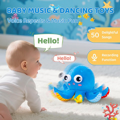 Baby Toys 6-12 Months, Musical Crawling Toys Bouncing Dancing Octopus Plush Toys
