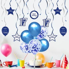 Happy 17th Birthday Party Decorations Set,17th Birthday Blue Swirls Streamers…