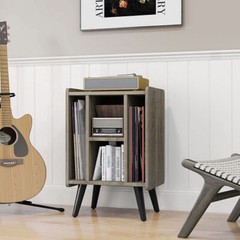 Vinyl Record Storage Turntable Stand with 4 Open Shelves-Gray – Color: Gray