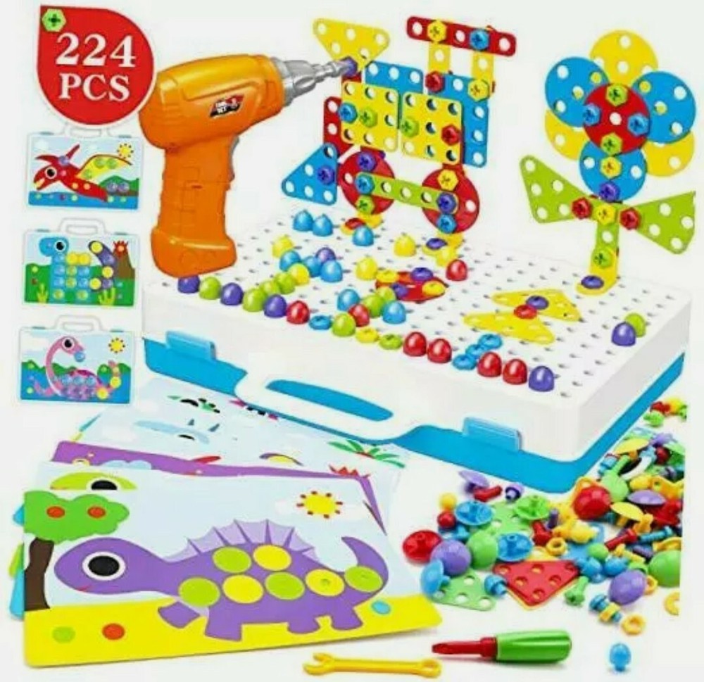 Electric Drill Puzzle Peg Board Take Apart Toy Button Art Toy Mosaic 224pcs