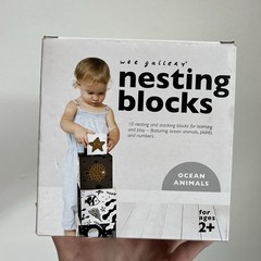 Wee Gallery Nesting Blocks – Ocean Animals Stacking Toy (QTY: 8 BLOCKS) *As Is*