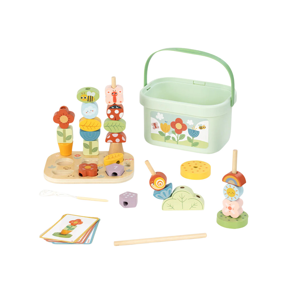 Wooden Stacking Beads Game Toddler Montessori Learning Toy with Storage Box