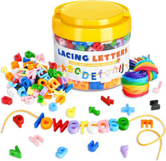 278 Pcs Lacing Letters Beads, Lowercase Alphabet Learning Toys, 10 Color Rainbow