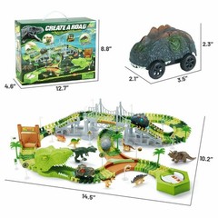 174pcs Dinosaur Track Race Car Toy for Kids,Road w/ Train Track Playset Figures