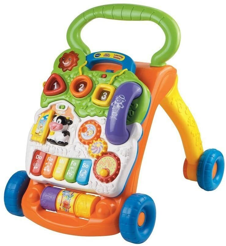 VTech Baby Push Walker Sit-to-Stand Toddler Interactive Learning Toy Orange