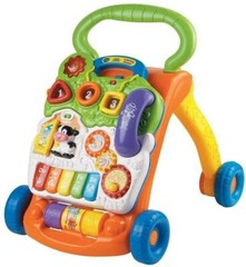VTech Baby Push Walker Sit-to-Stand Toddler Interactive Learning Toy Orange