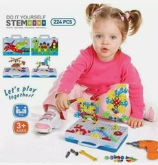 Electric Drill Puzzle Peg Board Take Apart Toy Button Art Toy Mosaic 224pcs