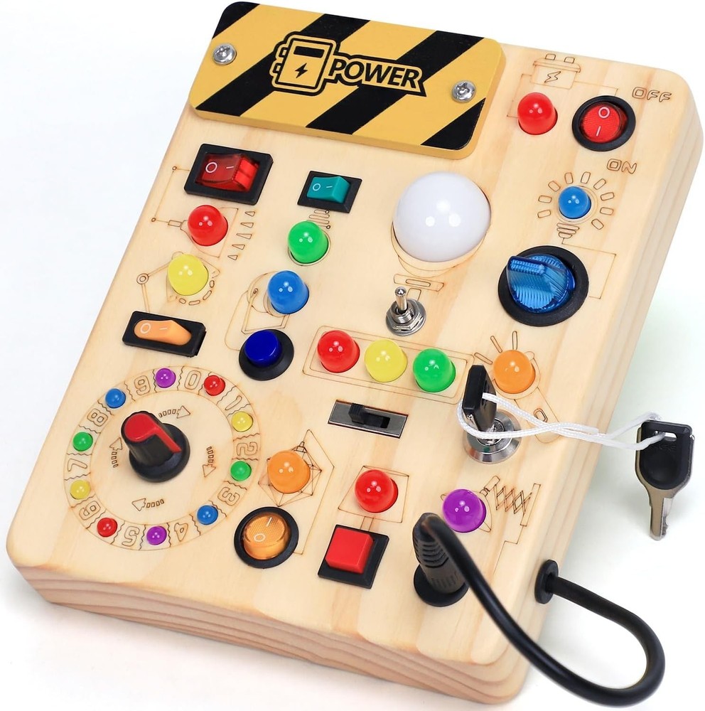 Busy Board with LED Light Switches Montessori Toys for 1 2 3 Years Old Toddlers