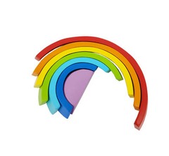Rainbow Stacker Puzzle Blocks Wooden Pcs Color Shape Matching Jigsaw Montessori