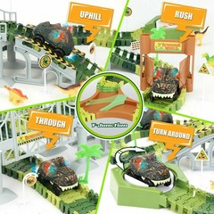 174pcs Dinosaur Track Race Car Toy for Kids,Road w/ Train Track Playset Figures