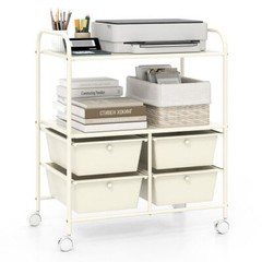 12-Drawer Rolling Storage Cart with Removable Drawers and Lockable Wheels-Beige