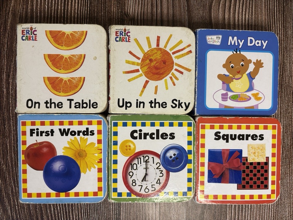 6 Piece Montessori Baby MINI Board Books w/ Realistic Pictures, Eric Carle books
