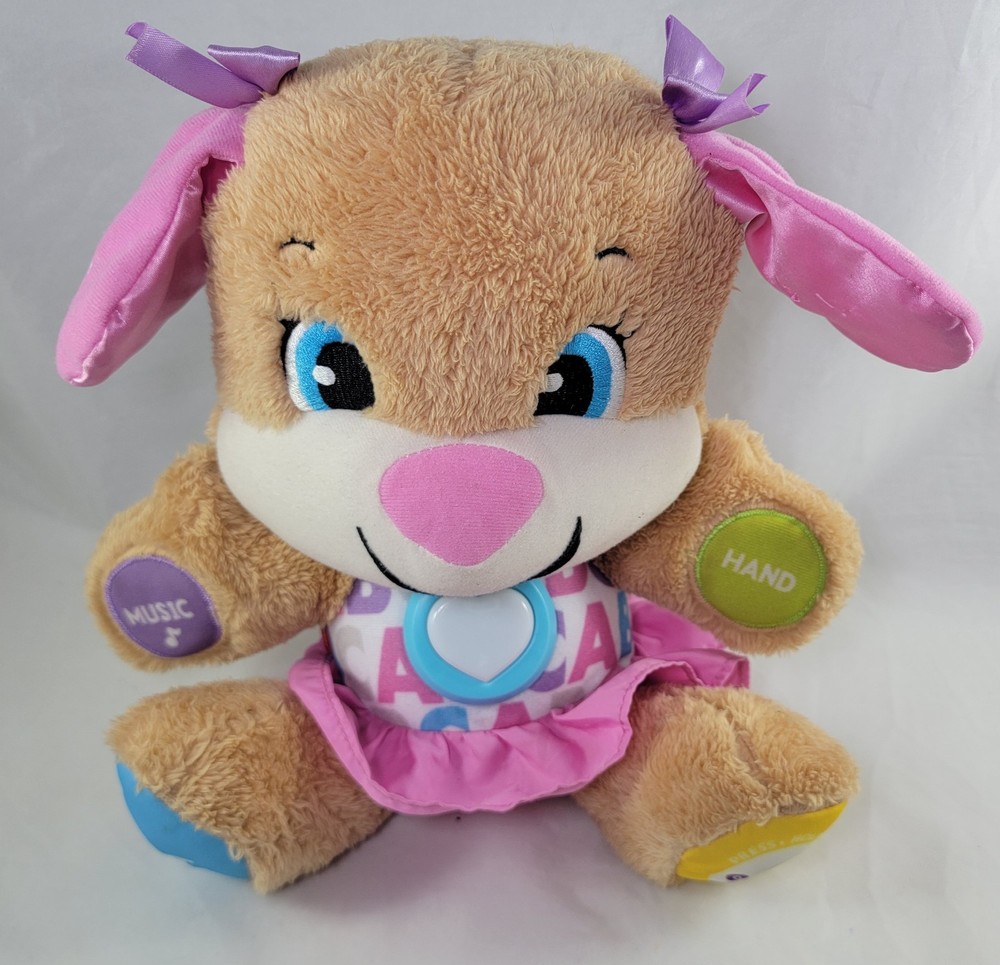 Fisher Price Laugh & Learn Smart Stages Dog Sis Plush Toy Pink Dress Works