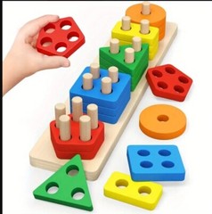 Wooden Educational Toy Sorting By Color Shape Stacking Puzzle 3+ Toddler
