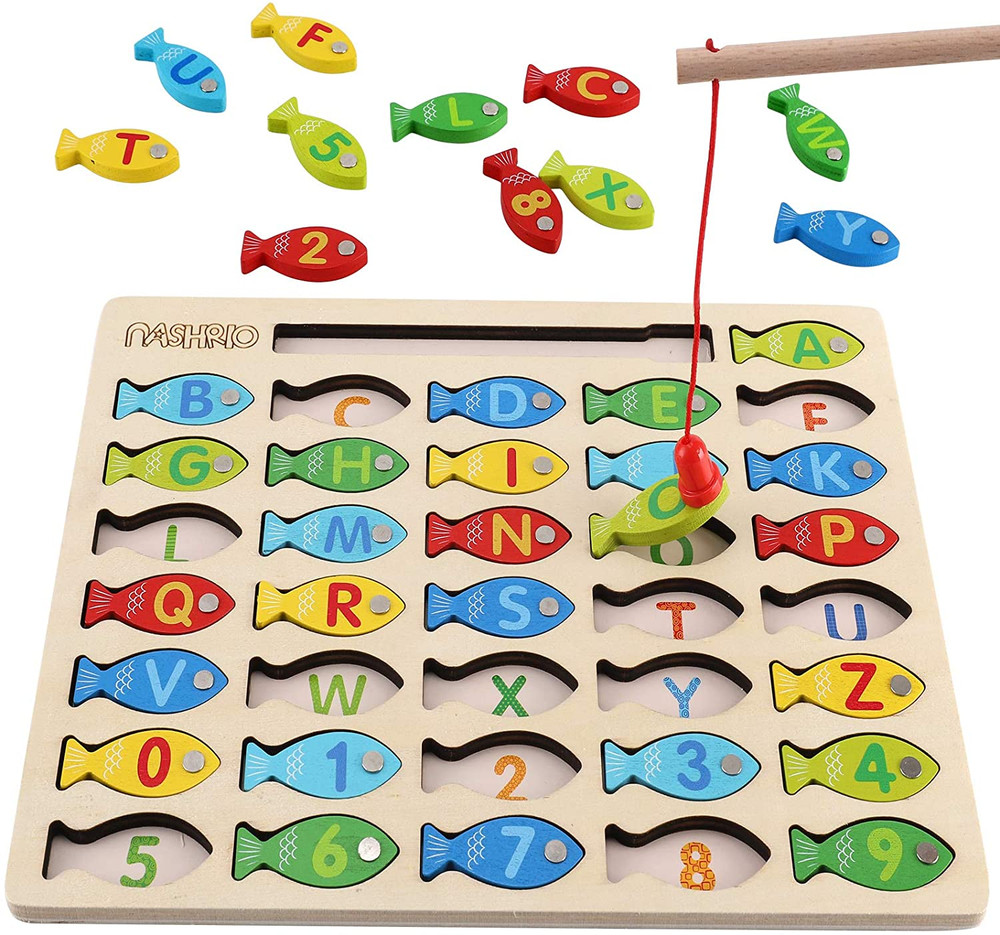 Wooden Magnetic Fishing Game for Kids 3–5 Alphabet Letters Numbers Learning Toy