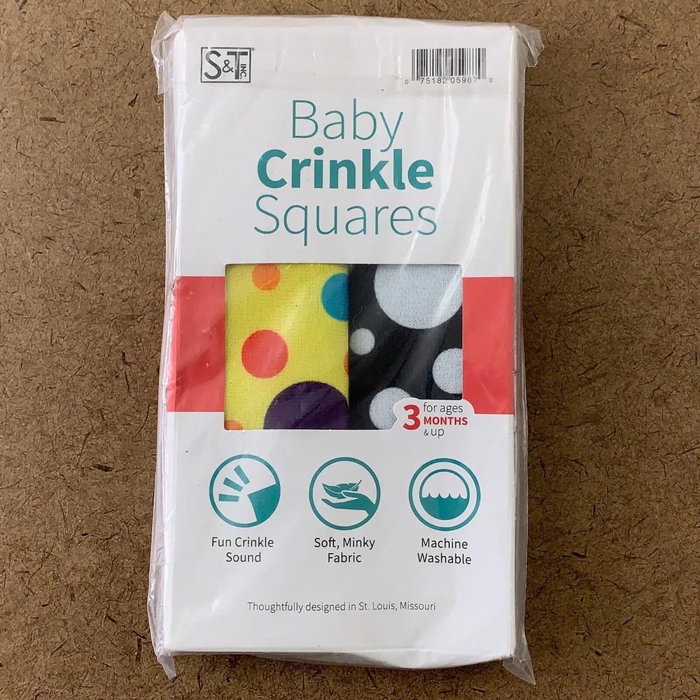 S&T Inc Baby 3 Months & Up Colorful 6″ X 6″ Crinkle Square Sensory Toys NWT