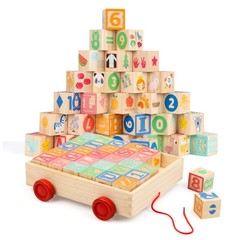 Wooden Building Blocks for Toddlers 1-3, Large Wood Baby Stacking Blocks Set …