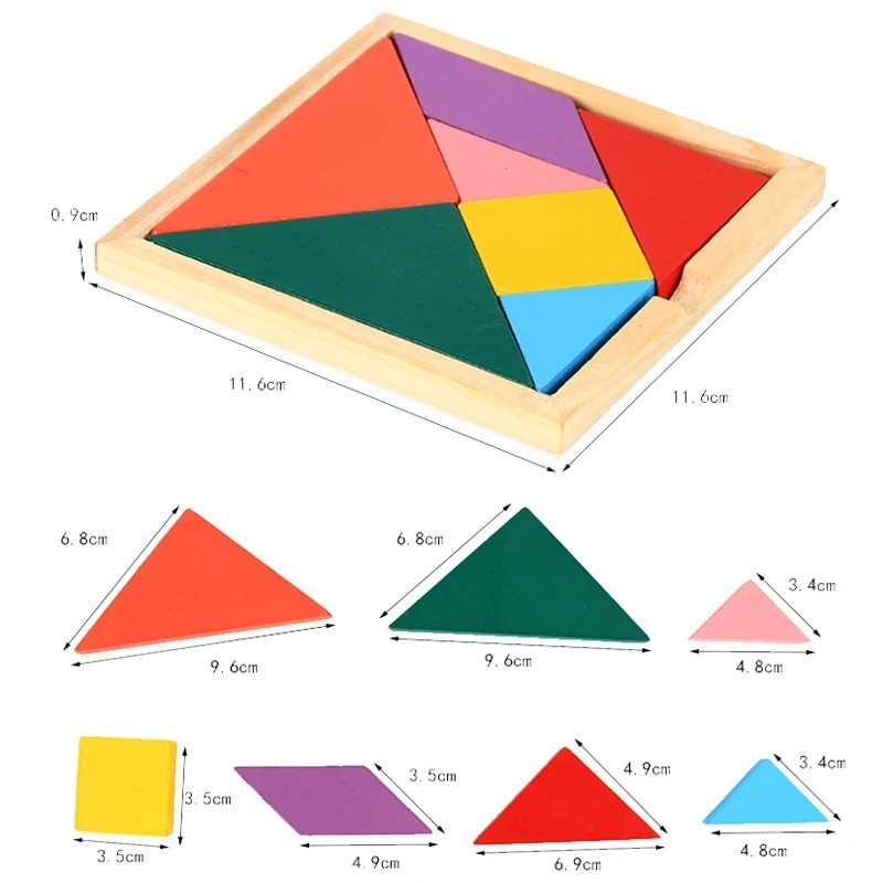 Wooden Tangram Blocks Puzzle 3D Brain Teaser Montessori Educational Toy