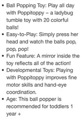 B. toys Ladybug Toy Popping Toy Poppitoppy Balls Push Down Spin Top Green