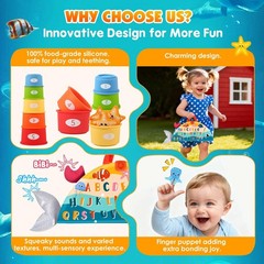 Montessori Toys for 1 Year Old Boy Girl Birthday Gift – Cloth Fishing Game wi…