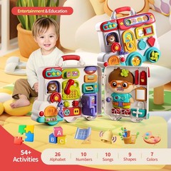 54-in-1 English and Spanish Busy Board Montessori Toys Gift for 1